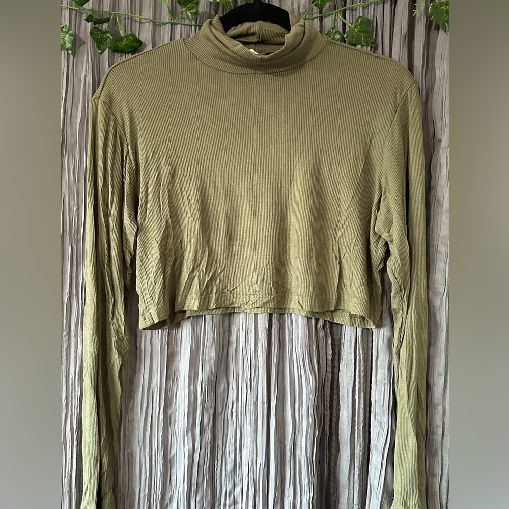 Green, cropped, long sleeve, turtle neck
